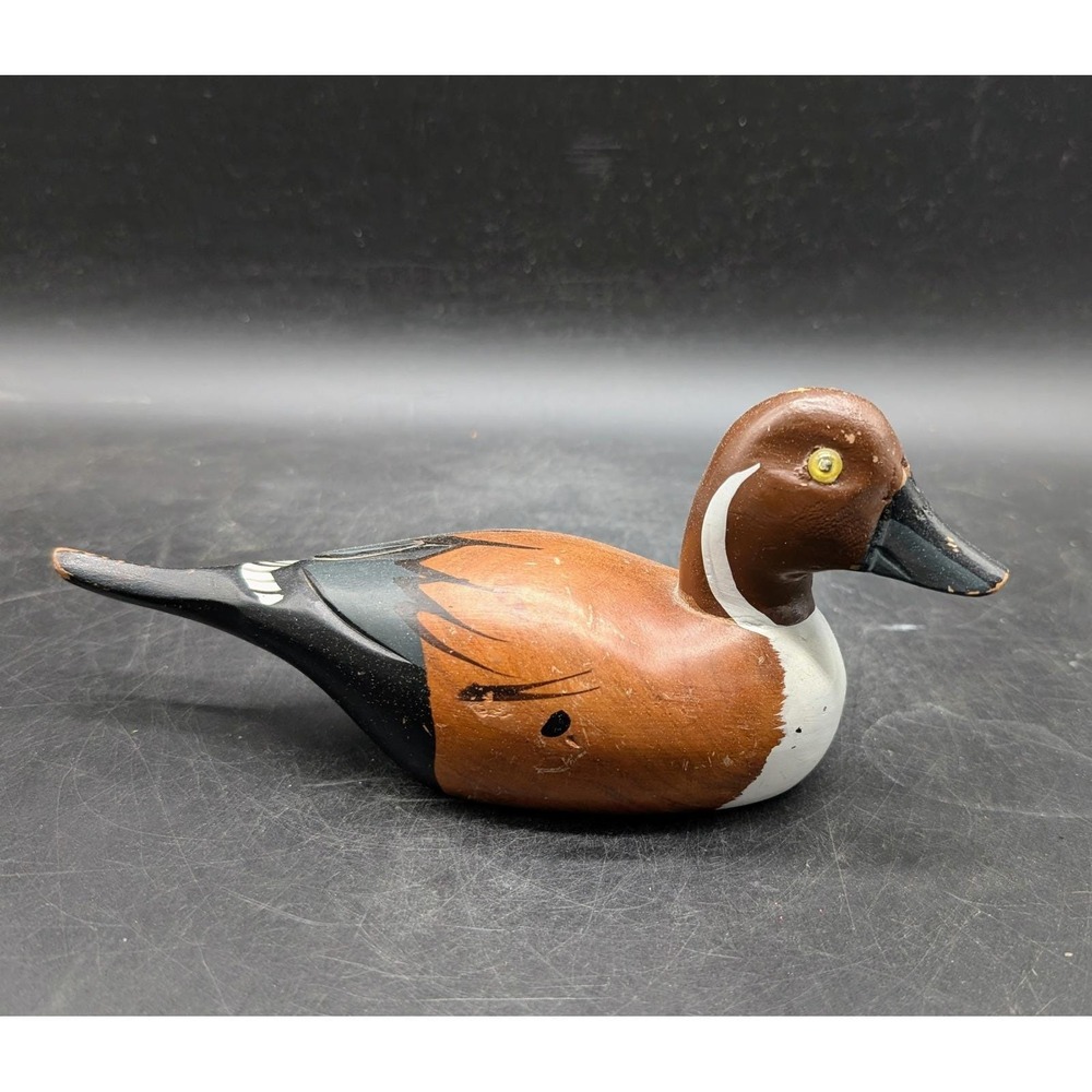 P Valdez Hand Carved Signed Wooden Duck Decoy Painted Folk Art Wildlife Decor 7"
